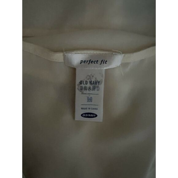 Vintage Old Navy Ruffle Front Sheer Ivory Blouse Secretary Sz M short sleeve - Picture 6 of 7